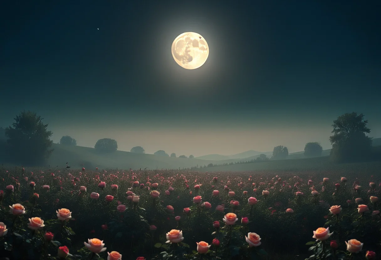 <lora:Flux-XL_Scenery:1>,flux-scenery photograph of the moon rising over a field of roses, nature, landscape, scenic, shadows, ethereal atmosphere