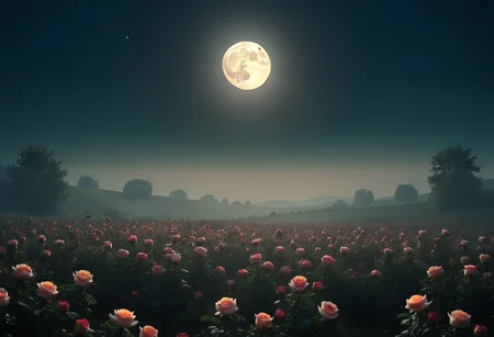 <lora:Flux-XL_Scenery:1>,flux-scenery  photograph of the moon rising over a field of roses, nature, landscape, scenic, shadows, ethereal atmosphere