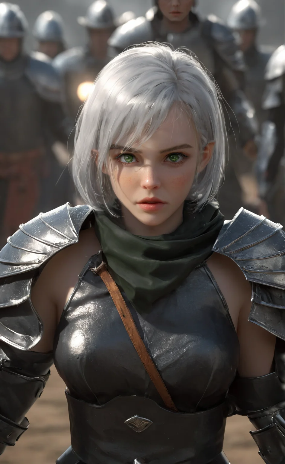 <lora:wlop_mobei:0.8>,wlop, best quality, cinematic lighting, painting, fine art, 1girl, solo, rain, lips, white hair, armor, headpiece, looking at viewer, gauntlets, chain, upper body, nose, gloves, closed mouth, capelet, depth of field, short hair, armored dress, glowing green eyes, blurry background , battle background, cowboy shot, contrapposto, looking at viewer, highres, superb, 8k wallpaper, extremely detailed, intricate, unreal engine 5, volumetric lighting, realistic, realistic lighting, cinematic, 4k, cinematic lighting, 8k, depth of field, 3d, masterpiece, perfect, award-winning, hyper-detailed, photorealistic, ultra realistic, realistic light, hard lighting, intricate details, stop motion, hyperfocus, tonemapping, sharp focus, hyper detailed, detailed eyes, eyes focus, (illustration:1.1), highres, (extremely detailed CG unity 8k wallpaper:1.1), (mid shot1.25), (portrait:1.25), (solo:1.2), 1girl, (beautiful face:1.15), ((masterpiece))