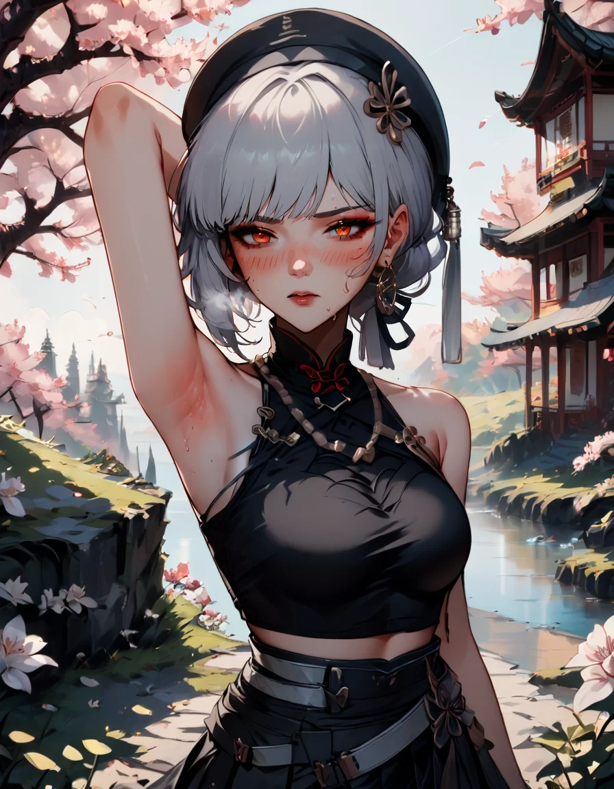 score_9, score_8_up, score_7_up, rating_safe, source_anime,
solo, official_costume, blush, sweat, looking at viewer, s4nchu4, hi res, absurd res, hand behind head, bodily fluids, armpit fetish, digital media \(artwork\), female on feral,
fantasy background, nature, scenery, east asian architecture,
<lora:Sanhua_Wuthering_Waves:1>