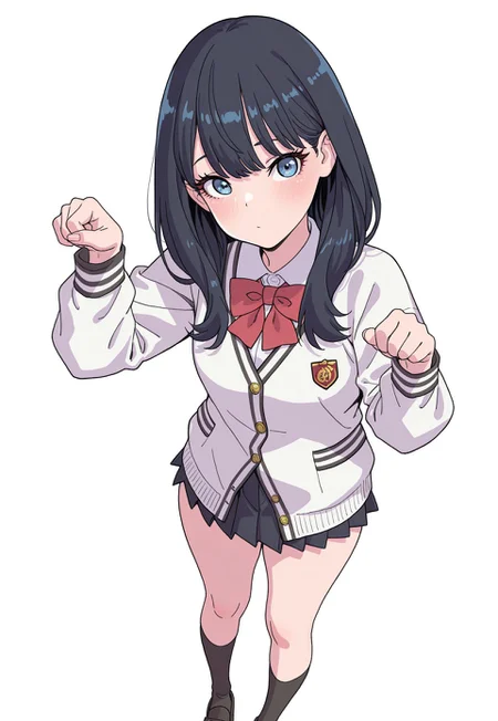 masterpiece,best quality,amazing quality,very aesthetic,absurdres,newest, huge filesize,
<lora:spo_sdxl_10ep_4k-data_lora_webui:0.5>,
<lora:add-detail-xl:1>
wakamezake, standing, paw pose, <lora:wakamezake_Illust_v1:0.8> from above,
Yamashita_shunya_STYLE, multiple girls,   skirt, black hair, blue eyes, school uniform,  socks, short hair, jacket, white background, long hair, simple background,
takarada rikka, solo,
<lora:Yamashita_shunya_STYLE:0.8>  
Yamashita_shunya_STYLE,