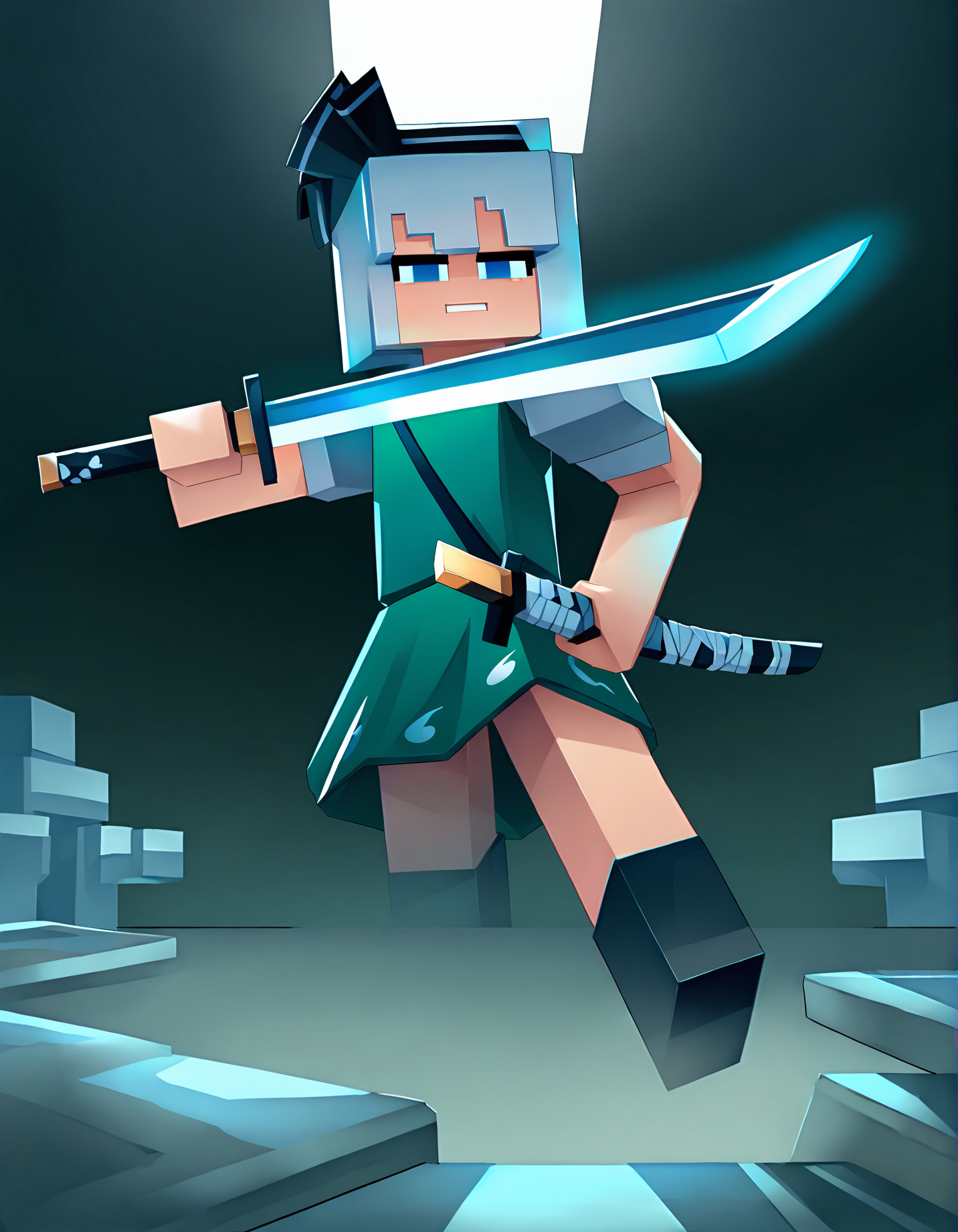 officialminecraft, 1girl, solo, konpaku youmu, holding sword, looking at viewer,
very awa, masterpiece, best quality, year 2024, newest, highres, absurdres, <lora:minecraft-style-noobai-epspred11:0.8>