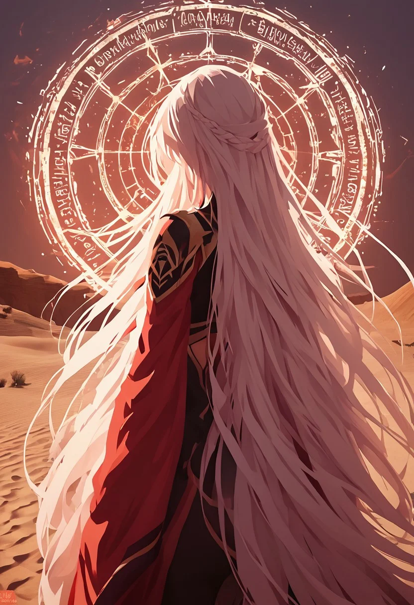 score_9, score_8_up, score_8, female, cel-shading, backlit, delicate features, very long hair, upper body, electrical arcs, backlit, light shining through hair, desert, very thick thighs, bottom heavy, big ass, wide hips, medium breasts, sandstone arches, sand magic, lineless, flar color, vector art, magic, magic swirl, magic circle, full body,