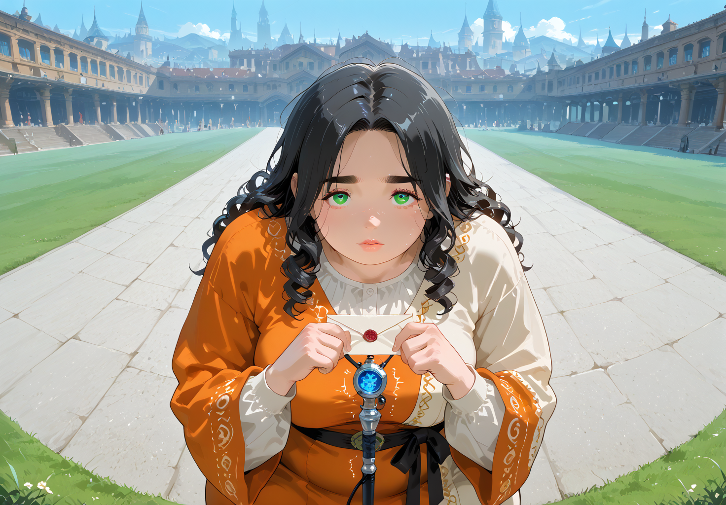 IllusP0s, PonyScores7, source_anime, ah1, IllustriousQual, interesting, exciting, spectacular, wonderful, 
BREAK <lora:xl_more_art-full_v1:0.2>, <lora:aesthetic_anime_v1s:0.2>, <lora:EpicF4nta5yXL:0.2>, <lora:detailxl:0.2>, detailxl, <lora:Fant5yP0ny:0.2>, amazing quality, best aesthetic, absurdres, illustration, Volumetric_Lighting, ultra-detailed, very aesthetic, intricate details, best_quality, <lora:Anime_Aesthetic_Wallpaper_StyleIllustriousXL:0.4>, aniwall,
BREAK ((letter pose)),
BREAK Stable_Yogis_PDXL_Positives, AS-Adult, <lora:Complicated fantasy portrait - XL Pony V2.0:0.2>, bad-hands-5, <lora:HDA_Detailer:0.3>, <lora:natsumi_style:0.5>, <lora:by_usakun-pony:0.4>, by usakun, <lora:Akina_Bbw_Style_-_PonyXL:0.2>, AkinBw, ((Reverse Shot)),
BREAK 1girl, mature female, (curvy), round-chin, caucasian, <lora:ETO_OC_Illustrius:0.5>, eto_oc, skindentation, (plump), thick thighs, wide hips, busty, voluptuous, <lora:venus body PonyXL:0.3>, <lora:shinyskin2:0.2>, glistening skin, HDA_FatGirlXL, 
BREAK ((Orange and Black National dress of Egypt, Galabeyaa loose-fitting garment worn by both men and women, typically made of cotton or linen)),
BREAK (curly hair), long hair, (black hair:1.4), (parted hair:1.7), messy hair, kinky curls, <lora:hairdetailpxl:0.2>, hairdetailpxl,
BREAK (half green and brown eyes), (colorful eyes), (multicolored eyes), (downturned eyes:1.4), <lora:expressive eyes:0.2>, expressive eyes, <lora:eyedetailpxl:0.2>, eyedetailpxl, <lora:Eyes_High_Definition:0.2>, EyesHD, (round face:1.2), (thick eyebrows:1.3), (plump face), <lora:Round_face:0.2>, lips, 
BREAK ((Gleeful expression)), <lora:Expressive_H:0.2>, Expressiveh, <lora:Emotional_Anime_Expressions_PonyXL_Concept:0.2>, emotional, <lora:Best_Facial_Expression_LoRA_PONY:0.2>, looking at viewer, <lora:Detailed expressive EXEV style -XL Pony V1.0:0.2>, FaceDetail, <lora:Best_Facial_Expression_Helper_XTREME_ILLU:0.4>, kaogei,
BREAK (((An underground city of interconnected data nodes, each one pulsing faintly with a rhythmic, heartbeat-like glow))), <lora:Background Detailer - SDXL:0.8>, 4k, 8k, Ultra HD, Masterpiece, Best quality, Detailed background, <lora:Add_more_details_V2_XLpony:0.4>, full_details, <lora:background-architecture-v1-1:0.4> architecture background,