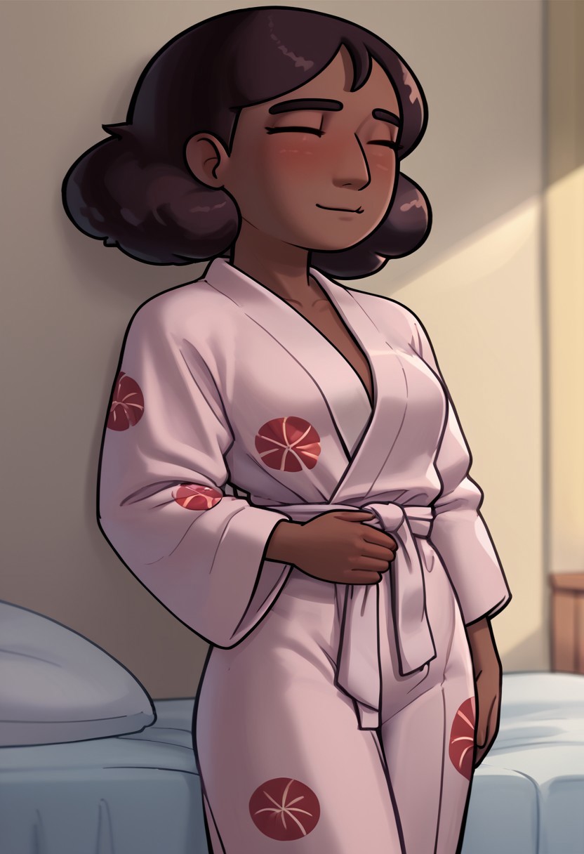 score_9, Score_8, relatedguy, solo, 1girl, CHCONNIE, yukata, brightmoonbedroom