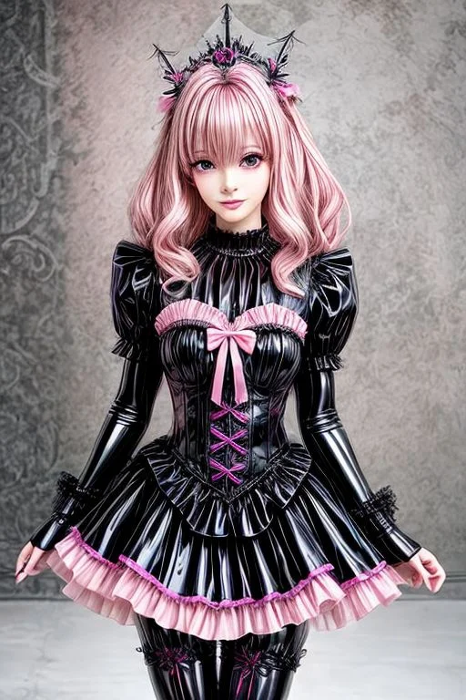 detailed full-length photo, full body, young lady, long straight pastel hair, rim lighting, (pink gleaming oily latex fabric), (pink puffy latex dress), pink puffy Bad_End_Precure princess dress, puffy latex sleeves, latex elbow gloves, tack sharp, crystal clear, 8K UHD, hyper-detailed eyes, high detailed skin, Feminine, (Perfect Face), (High Detail), detailed fingers, beautiful fingers, legs, thin eyebrows, glossy lips, (pink lipstick), (full makeup), (high heeled shoes), (princess shoes), (mary janes shoes), lots of frills and bows,
<lora:more_details:1.5>, <lora:naughty_to_nice:3>