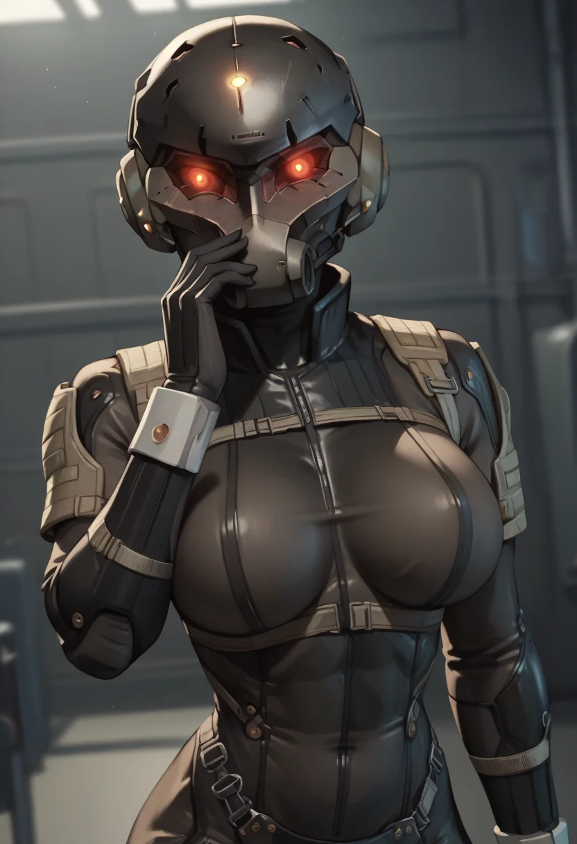 score_9, score_8_up, score_7_up, score_6_up, score_5_up, score_4_up, 1girl, <lora:HavenTrooper:0.9> large breasts, bodysuit, helmet, glowing, red eyes, standing, view from front, looking at viewer, upper body shot, hand on face,
factory, interior background, blurry background,