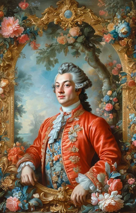 masterpiece,best quality,<lora:tbh356-sdxl:0.6>,illustration,style of patten of Rococo portrait of noble man