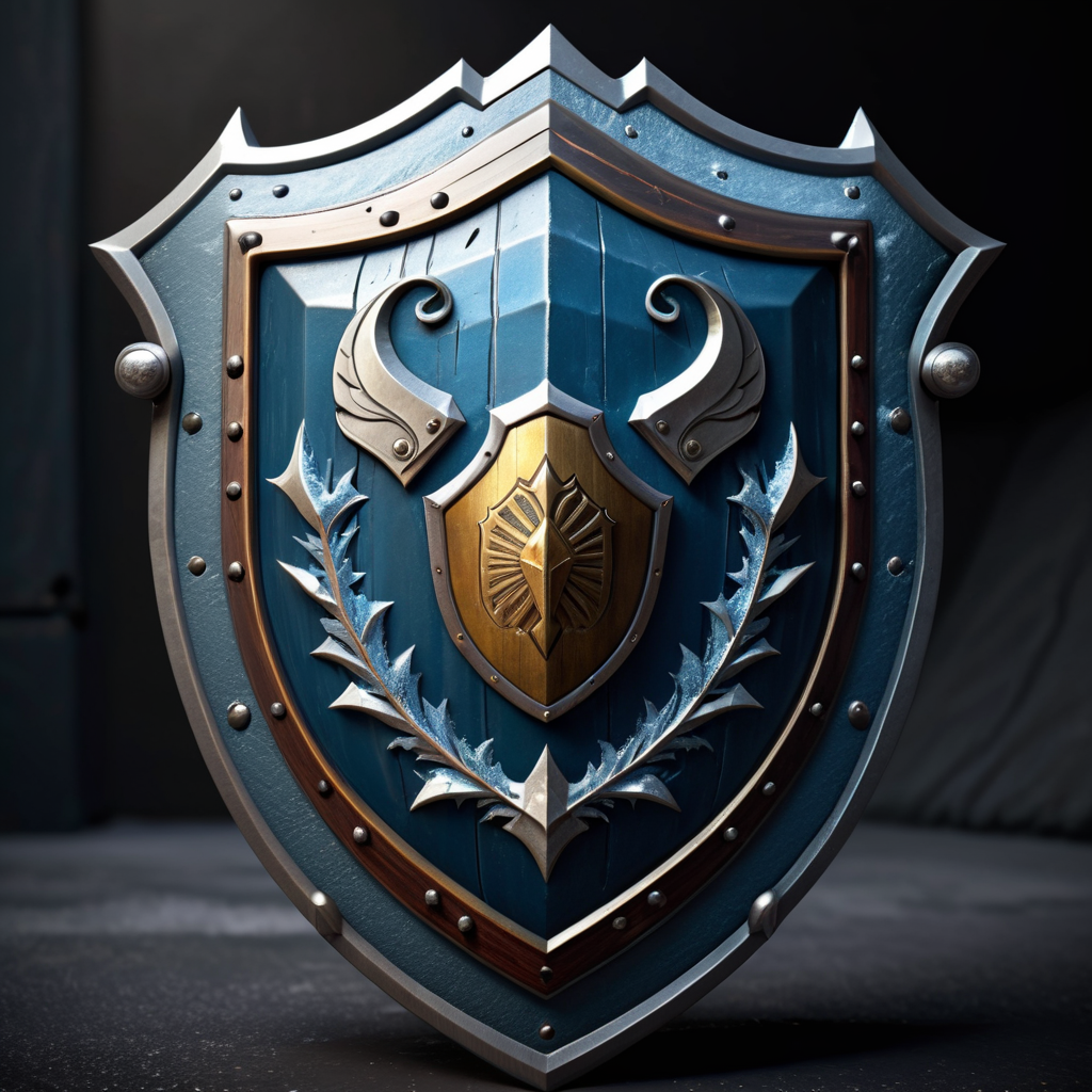 (((masterpiece))),(((best quality))),((ultra-detailed)),wam_icon,
A shield covered in frost, with the edges gleaming coldly,,
 <lora:WAMmjicon:0.3>