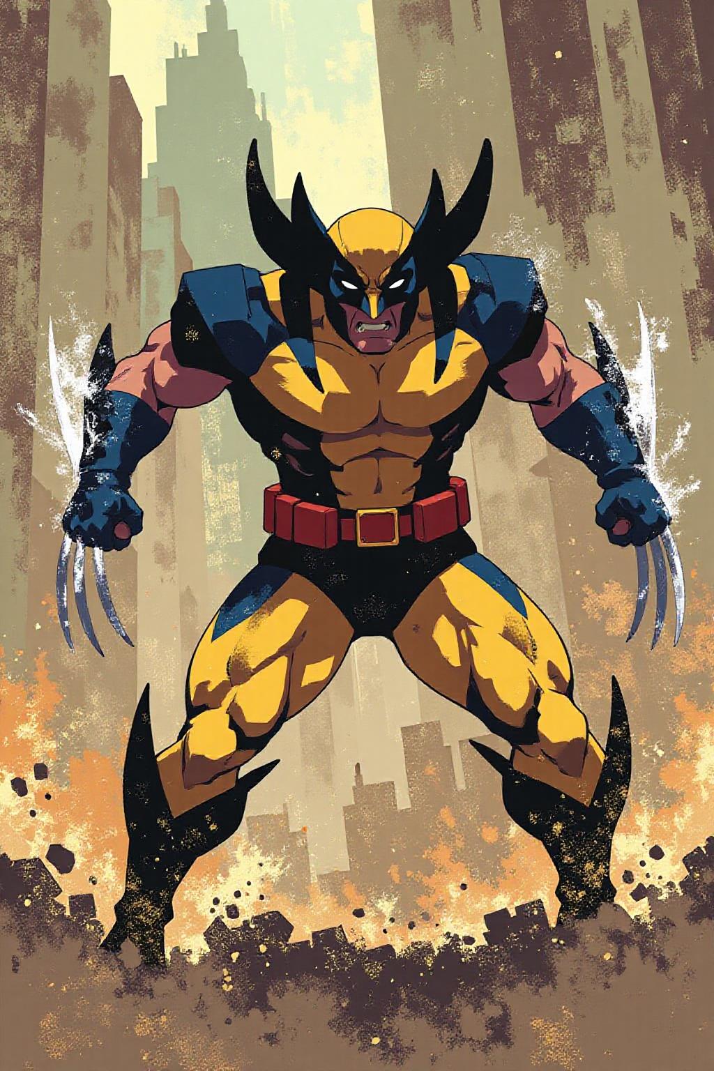 i11ustmin Wolverine punching with his claws  <lora:minimalist_flat_nocap_nbm:1.0> <lora:Flux-Sch-SingleBlocks-BF16:1.0><lora:797951425767292492:0>