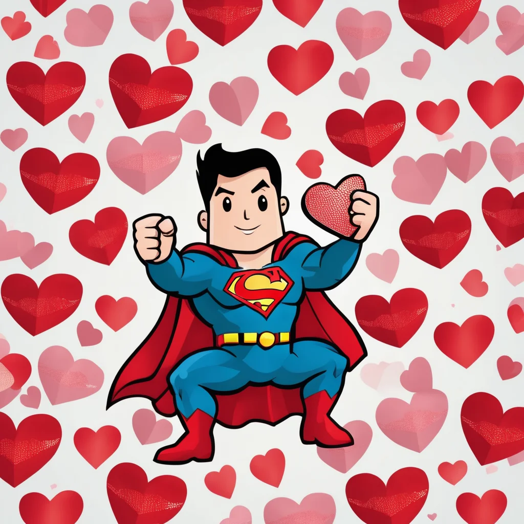 text logo, "You're Kryptonite", valentines cards, simple background, Chibi superman, love heart