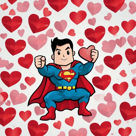 text logo, "You're Kryptonite", valentines cards, simple background, Chibi superman, love heart