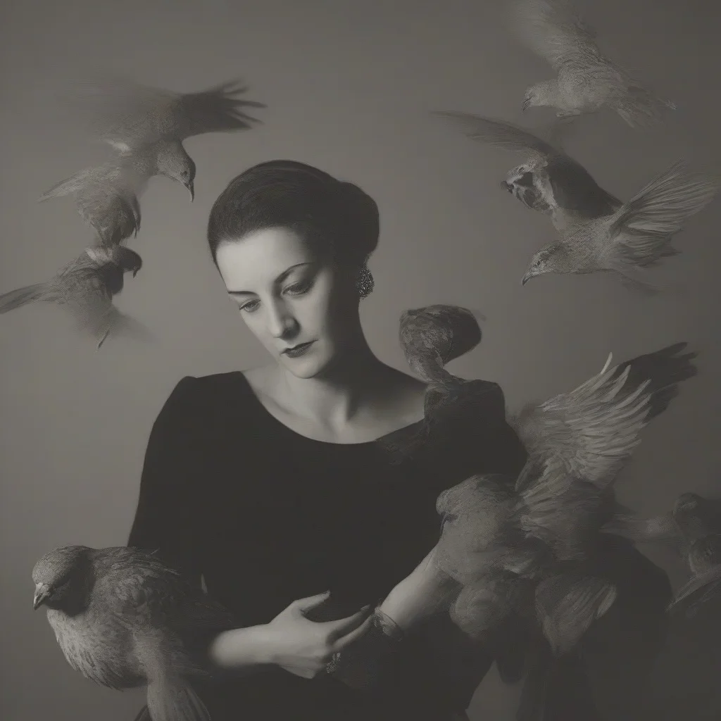 <lora:SDXL_Man_Ray_Style_Sa_May-000004:1> a woman with birds
