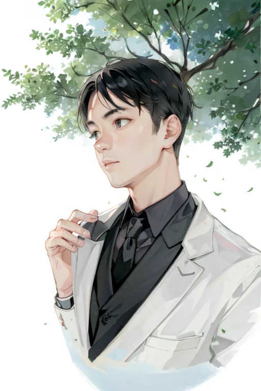 1man,hill,tree,ultra high res, detailed shadow, best quality,(front lighting), <lora:shuicai_v1:0.7>