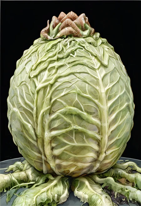 masterpiece, score_9, score_8_up, score_7_up, cjdl, highly detailed, intricate, cinematic lighting, detailed background, a vast Lovecraftian interior, dark, biomechanical, rows of xenoeggs, one xenoegg made of cabbage, in foreground, open at top, facehugger squid crawling out, dark background. <lora:VegetableCabbage-PonyP-PAseer:.8> cabbage, cjdl <lora:Xenomorph_Egg_Pony_SDXL:1> <lora:Facehugger1024:1> Facehugger1024
