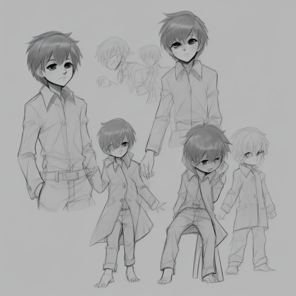 Boy wearing a white shirt and brown pants under a brown trench coat, tall young boy, brown hair,