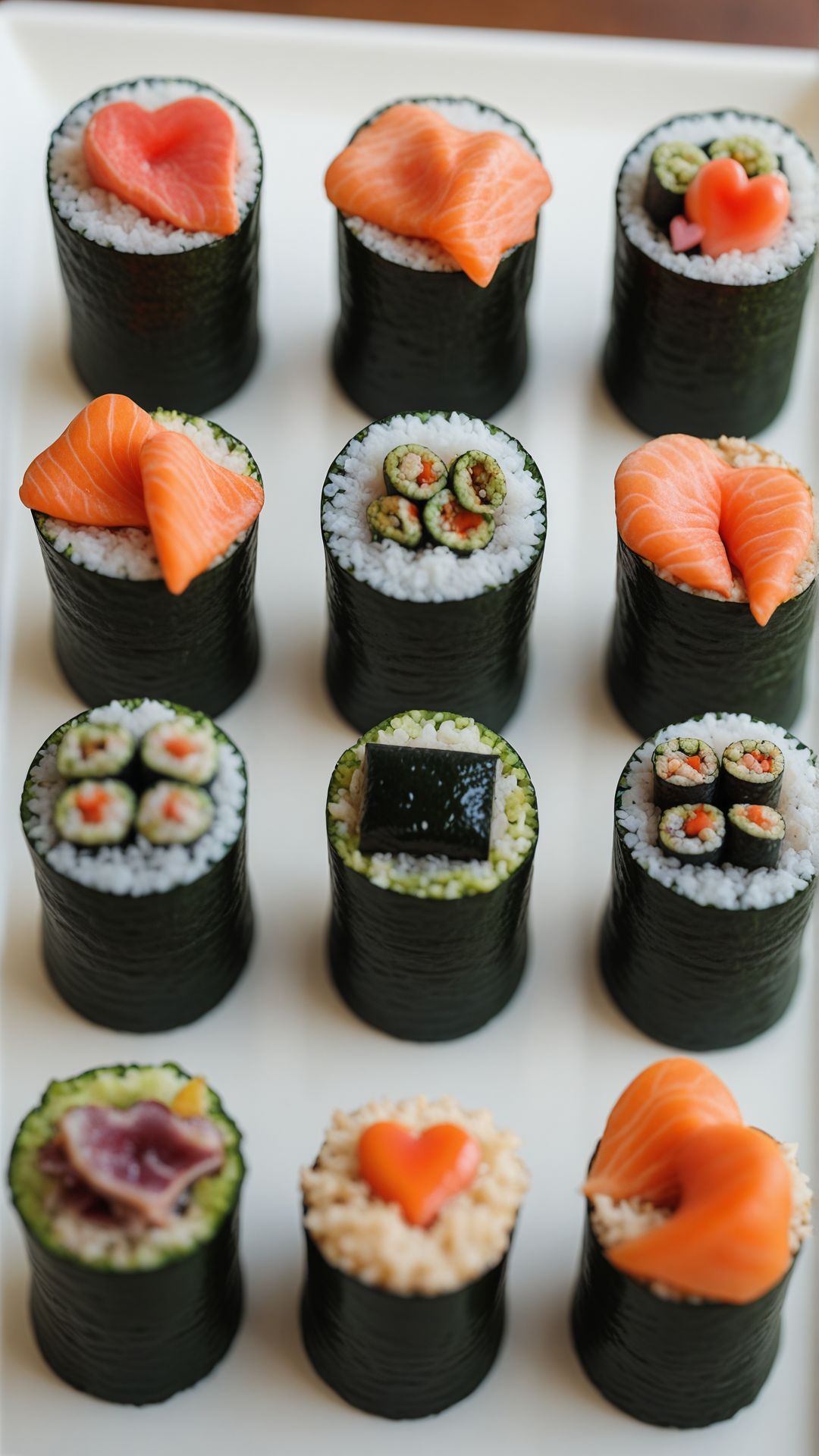 A heart-shaped photo collage of the world's best sushi. cinematic, realistic 
, aidmaimageupgrader  <lora:aidmaImageUpgrader-v0.3-IL:0.75>