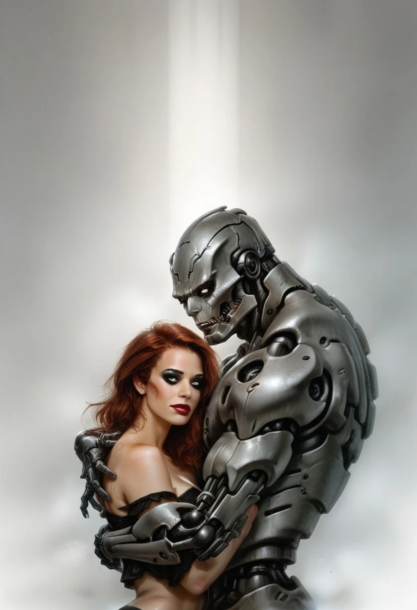 score_9, score_8_up, score_7_up, score_6_up, semi-realistic, (1girl), (1boy).
MonsterLove, male robot, Grey robot.
blondie girl with sexy makeup.
Hug.