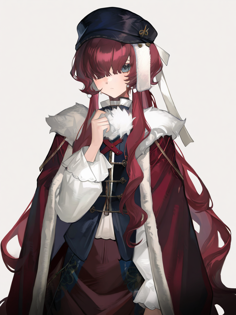 ,1girl,looking at viewer,solo,simple background,white background,yenisei,hat,<lora:yenisei-000014:1>, masterpiece, best quality, very aesthetic, absurdres,newest, incredibly absurdres,