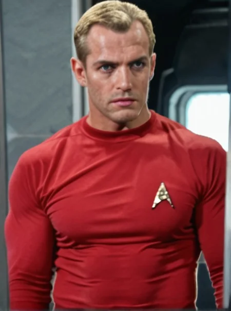 Handsome, masculine, blonde, star trek, red shirt, muscle, tall, tight shirt,