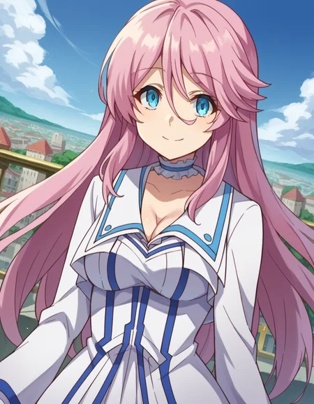 score_9, score_8_up, score_7_up, source_anime,
flarearlgrandejioral, <lora:flare-arlgrande-jioral-ponyxl-lora-nochekaiser:1>
flare arlgrande jioral, long hair, pink hair, hair between eyes,
blue eyes, dress, cleavage, choker, white dress, skirt, long sleeves,
outdoors, cityscape, smile,
looking at viewer, dutch angle, cowboy shot,