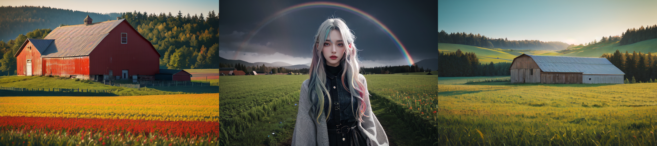 (otherworldly), highly insanely detailed, masterpiece, top quality, best quality, highres, 4k, 8k, RAW photo, (very aesthetic, beautiful and aesthetic), farm, fields, barn, fence, fantfa, <lora:FantasyFarm-10:0>, 
1girl, 
(__lazy-wildcards/char/haircolor__), 
(__lazy-wildcards/dataset/background-color__),âââ