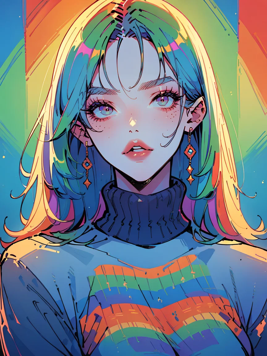 score_9, score_8_up, score_7_up, score_6_up, score_5_up, <lora:P0p4rtXLP:1> p0p4rt, 1girl, colorful, sweater,