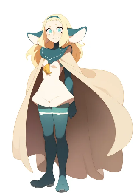 masterpiece, best quality, very aesthetic, absurdres,
1girl, bakarajurgen, blonde hair, long hair, blue eyes, hairband, animal ears, gloves, hairband, cape,
full body, standing, smile, looking at viewer, solo, simple background, white background, <lora:BakaraJurgenNoobXL_byKonan:1>