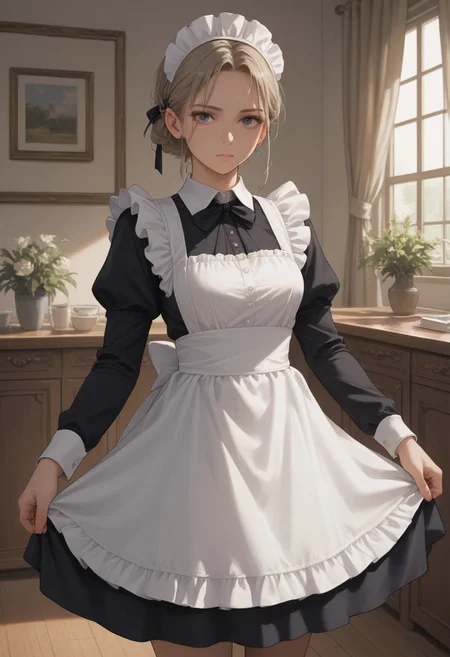 score_8_up, score_7_up, source_anime, 1girl, maid, :3, indoors,