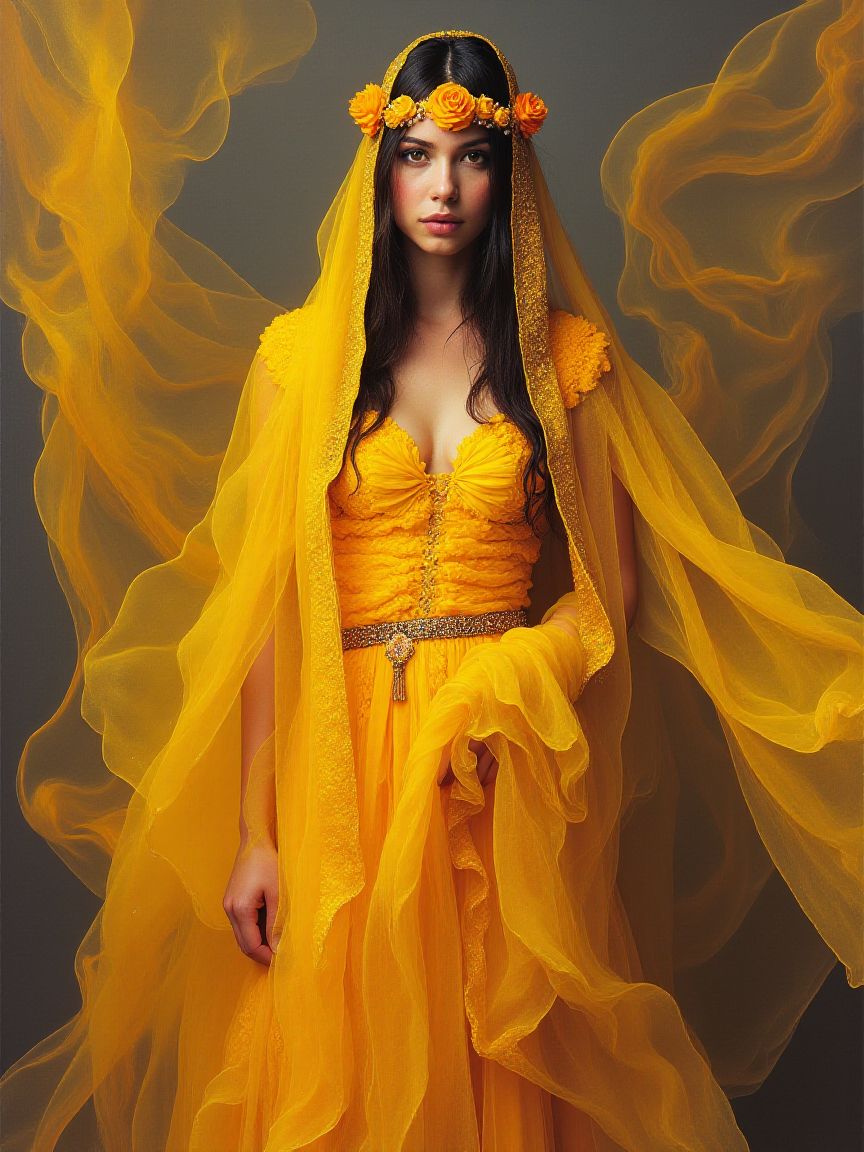 priestess in yellow bondage outfit <lora:Midjourney_Whisper_Chromaplex_Velvet_Myst_v01:0.8>