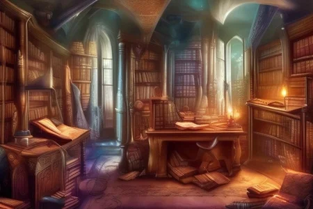 a fantasy bedroom that is also the owner's personal library with books everywhere
FanStu