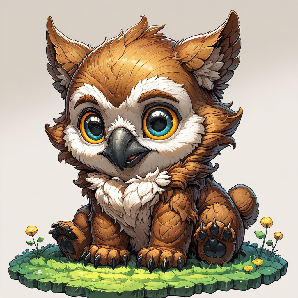 sref5761, cute little owlbear cub sitting on grass, beak, animal, solo <lora:sxz-sref5761:0.8>