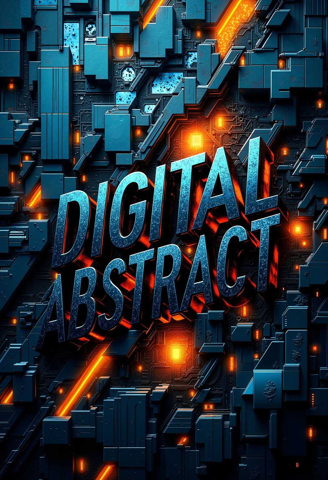 bo-digitalabstract, In a cutting-edge digital design space, the powerful phrase "Digital Abstract" leaps off the canvas in bold, commanding typography that resonates with a sense of modernity. The letters, appearing almost three-dimensional, are crafted with precision, showcasing a subtle yet captivating kerning that enhances their strength. Surrounding the text, intricate geometric patterns intertwine, creating a harmonious blend of sharp angles and soft curves that draws the eye inward. Vibrant colors—radiant electric blues, sunburst oranges, and neon greens—dance across the backdrop, their intensity reminiscent of a psychedelic dreamscape. Layered textures give depth and dimension, with gloss and matte finishes playing off light to create an engaging tactile quality. Ethereal lighting spills out from behind the characters, casting delicate shadows that add to the overall sense of movement within the piece. The background is a surreal blend of swirling forms and dynamic shapes, evoking a sense of the futuristic while maintaining a modern aesthetic that feels both fresh and familiar. High detail is poured into every aspect, from the micro-patterns within the letters to the intricate composition of the entire artwork, creating an immersive experience that invites the viewer to explore its depths. Each element pulses with vibrancy, capturing the essence of digital artistry in a stunning visual manifestation.<lora:Flux\boFLUX Digital Abstract.safetensors:0.8:0.8>