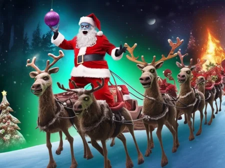 Zombie santa riding a reindeer xmasize <lora:SDXL-xmasize-Lora-r12:1>