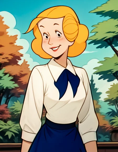 score_9, score_8_up, score_7_up, score_6_up, <lora:Alice_Mitchell_-_Dennis_the_Menace_v1.2:1> alice mitchell, white blouse with a blue ribbon, blue_skirt, smile,