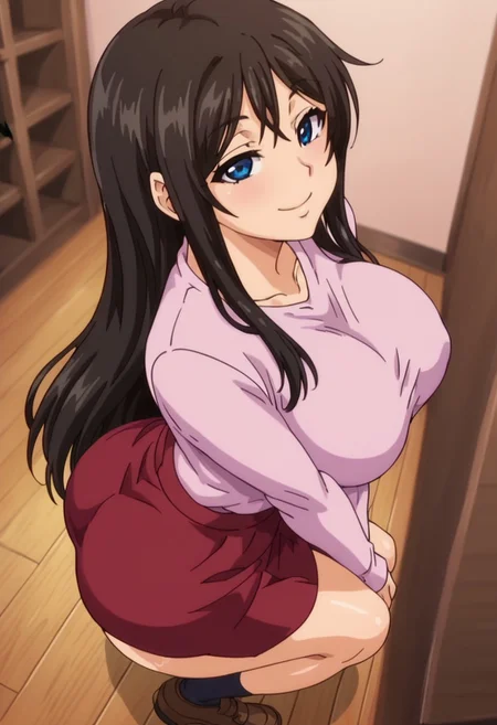 score_9,score_8_up,score_7_up,score_6_up,score_5_up,score_4_up,1girl, <lora:Keiko_Mitarai_Fella_Pure_Mitarashi-san_Chi_no_Jijou:0.9>Keiko Mitarai, pink shirt, short red skirt, black hair, long hair, big breasts, blue eyes, big butt, looking at viewer, smile, from above, look up, anime screencap, full body, indoors