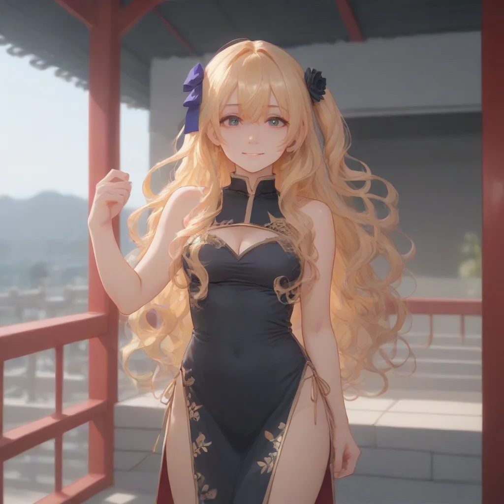 score_9, score_8_up, score_7_up, best quality, masterpiece, source_anime, zPDXL, zPDXL_xxx, BREAK
in chinese restaurant, <lora:ponyRealistic_v1-gamma:-0.7>,solo
1girl,, <lora:add-detail-xl:1> <lora:detail_eyes:0.5>, <lora:enjou_genmu_tan:1>, blonde hair, long hair,wavy hair,, one side up, jin-lian, black hair flower, purple hair ribbon, side slit, black china dress, smile, happy, s-shaped curve, standing pose with the body forming an s-curve, emphasizing curves and sensuality