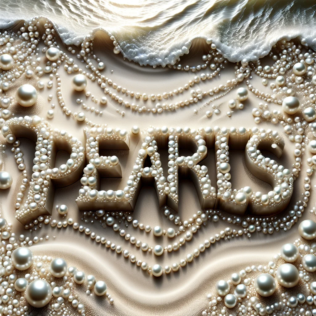 <lora:Pearlum_World_Morph:0.7> <lora:Harrlogos_v2.0:1.1> "PEARLS" text logo, ivory, white, pearlum, bold, exquisite, opulent, elegant, sand and surf background