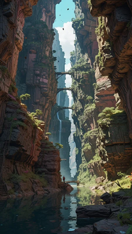 (epic:1.2), trending on artstation, (high quality:1.2), (masterpiece:1.2), high details, incredibly absurdres, colorful), (fairytale:1.17), (dreamlike:1.17), (Realistic Anime style:1.25), (soft focus:1.31), (Psychedelic Art:1.29), (Astropunk:1.17), (Panfuturism:1.27), (comp_left:1.13) ,, (location:(canyon:1.29) (earth:1.31)),,