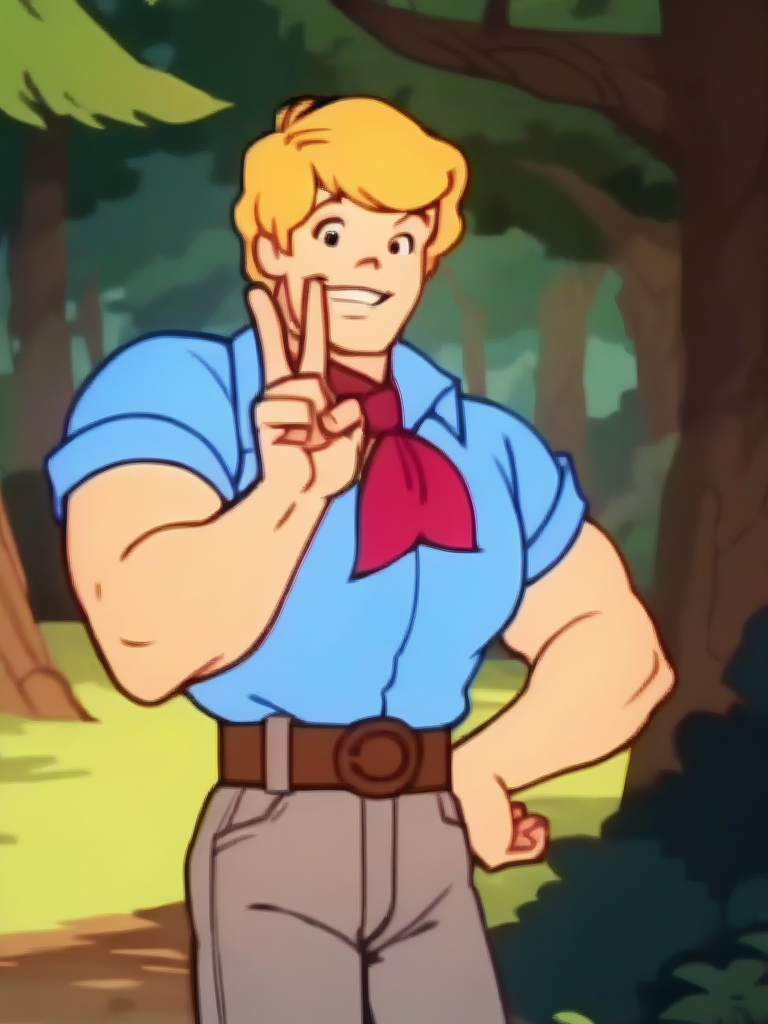 score_9, score_8_up, score_7_up, score_6_up, 1boy, v, dynamic pose, smile, looking at viewer, cowboy shot, forest,
 <lora:AlanMarberry_character:0.85>, AlanMarberryXLP, blonde hair, short hair, blue shirt, pants, belt, muscular male, red ascot, anime screencap, cartoon