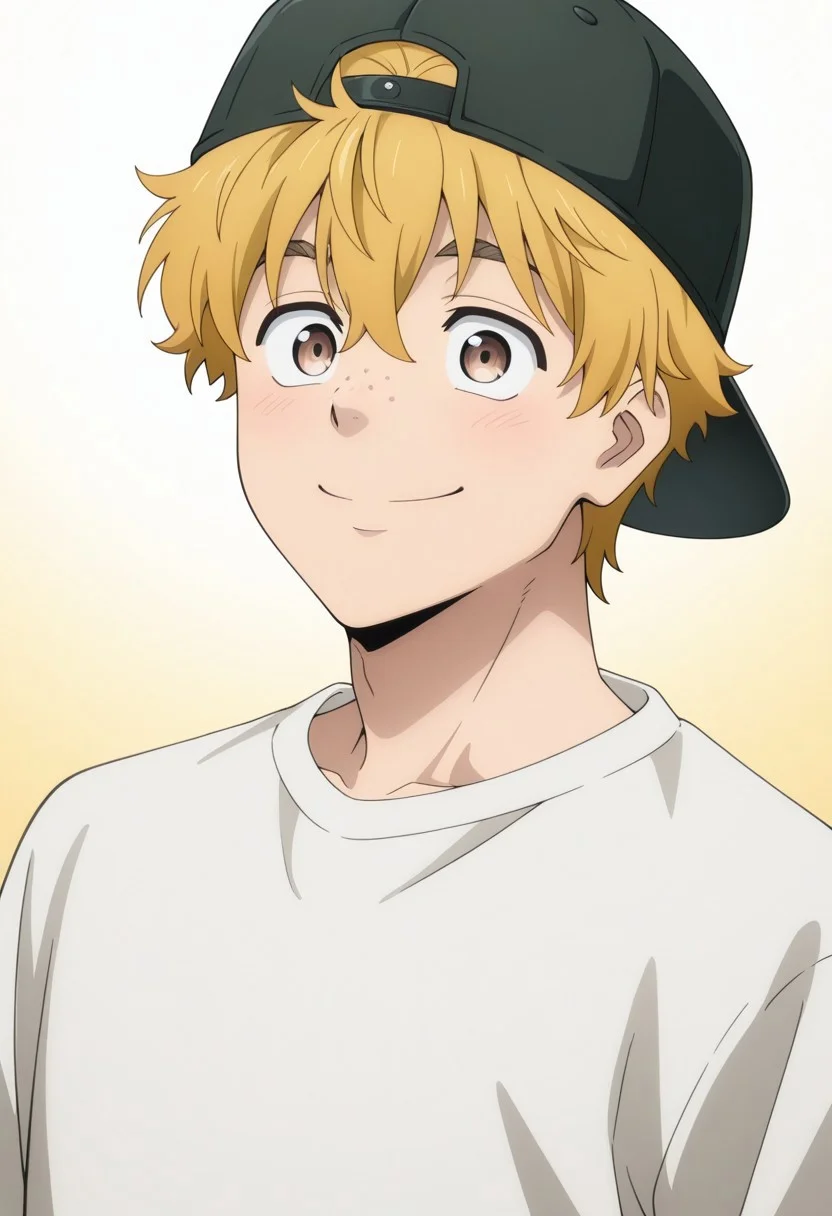 masterpiece,best quality,amazing quality, source_anime,
AkihikoNirei, 1boy, male focus, solo, brown eyes, blonde hair, freckles, smile, happy, baseball cap, backwards hat,
