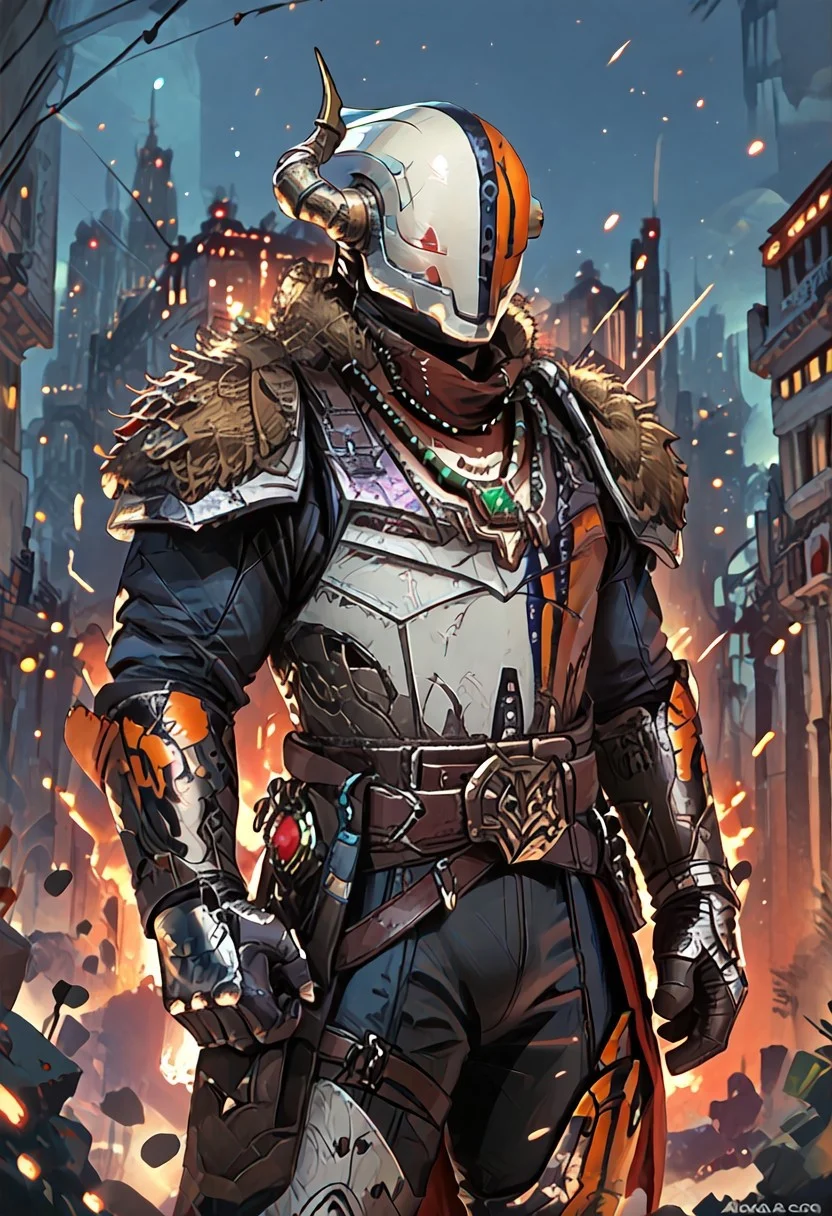 ((zPDXL3)), ((masterpiece,best quality, highly detailed)), ((score_9)), score_8_up, score_7_up, score_6_up, score_5_up, score_4_up, Digital painting style, brushstrokes, ((EnhanceImage)), solo, 1boy, lord_sh@xx, helmet, armor, pauldrons, belt, necklace, muscular,
Expressiveh, 30yo,
chinese magical sorceress, animated, swirling magic, wisps of magic, magical accessories, evoking motion, conveying motion, dynamic splash art, ((handfixer)), four fingers, one thumb, detailed background, sci-fi city,
<lora:PainterlyFantasiaPDXL:0.6>,
