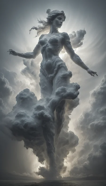 martius_storm,In a scene that evokes the grandeur of the Renaissance, the formidable storm unfolds in the sky, a tribute to Michelangelo's mastery of dramatic and dynamic environments. In the midst of this powerful tempest, the figure of the Stormweaver, Goddess Eirian, is portrayed with the sculptural precision and anatomical perfection characteristic of Michelangelo's work. Her form, reminiscent of the figures in the Sistine Chapel, displays a powerful grace, her muscles and drapery defined with the careful attention to detail and understanding of the human body that Michelangelo famously depicted in his sculptures like 'David' and 'Pieta.'
Eirian's attire, though ethereal and flowing, possesses a sense of weight and texture akin to the marble folds Michelangelo carved in his statues. Every fold of her gown, every movement she makes amidst the swirling clouds, echoes the artist's ability to capture both the strength and softness of the human form.
The descending mechanical artifacts, integrated into this Michelangelo-inspired tableau, are rendered with the same level of detail and realism. Their design is influenced by the intricate engineering sketches and studies from Michelangelo's notebooks, blending seamlessly with the mythological and classical theme.
This scene, a blend of Michelangelo's classical artistry with the mythical narrative of the Stormweaver, creates a powerful, timeless composition, filled with the dramatic tension and physical realism that defined Michelangelo's legacy, all captured in a high-resolution, cinematic frame