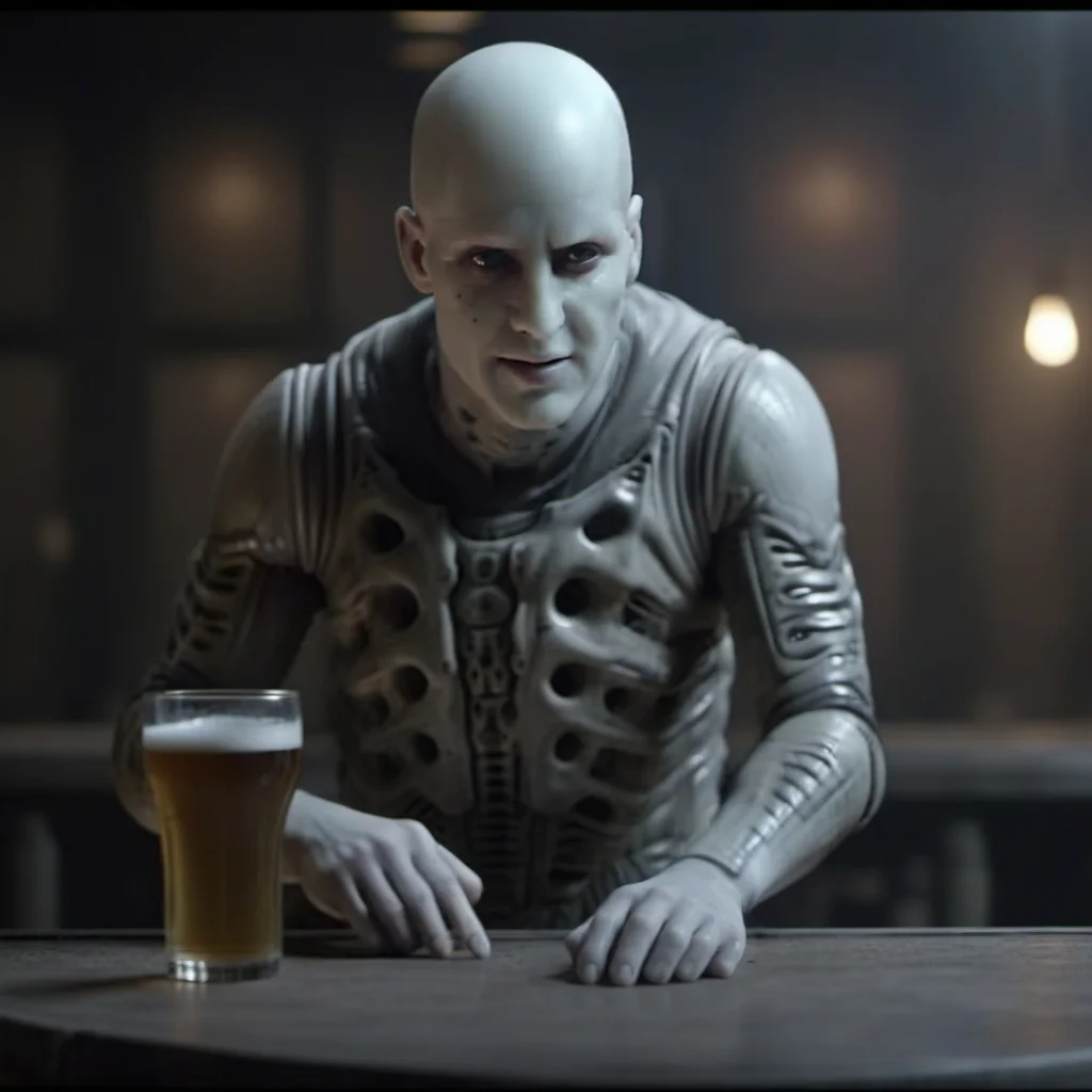 Engineer1024, a bald pale man on a deserted pub full of dust, beer glasses, post apocalyptic, highly detailed, photography, ultra sharp, film, bokeh, professional, 4k <lora:Engineer1024:0.8>