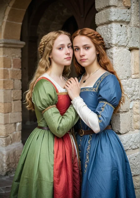 A two women couple style, leaning towards the Middle Ages