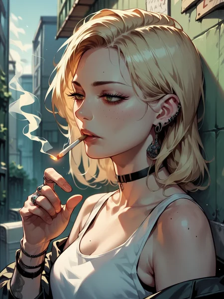 score_9, score_8_up, score_7_up, score_6_up, score_5_up, <lora:sm0k3XLP:0.8> sm0k3, cigarette, 1girl,