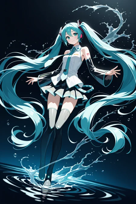 1girl,miku,water,