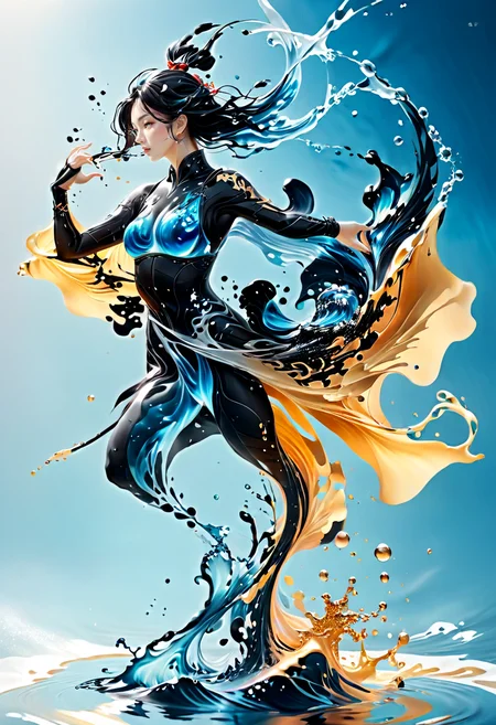 (masterpiece), (best quality), (masterpiece:1.5), The image depicts a 25 year old hot beautiful woman samurai crafted with intricate details resembling tight tattered samurai armor with huge breasts. The samurai is adorned with elegant Winx-like wings that glisten in the sunlight, adding a fantastical element to the scene. The waves of the sea serve as the backdrop, their dynamic and fluid nature enhancing the overall sense of movement and power in the composition <lora:AbSynth:0.75> absynth, fluid dynamics, liquid physics <lora:EnvyInkSwirlXL01:0.55> swirling ink <lora:eastern_dragon_xl_v1:0.55> eastern dragon <lora:xl-shanbailing-1011-2water:0.55> water element, water <lora:LiquidCloud_æ¶²æµäº_SDXL_V1:0.55> <lora:MJ52:0.45> <lora:MJ52_v2.0:0.65>, masterful composition, dynamic volumetric lighting, ray_tracing, reflection,
