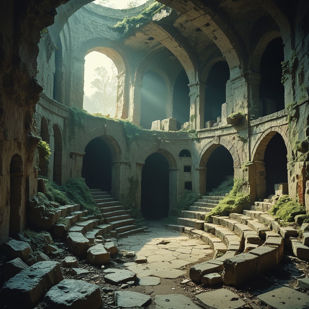 score_9, score_8_up, score_7_up, score_9, score_8_up, score_7_up, 8A9, ruins, arch, a gloomy foreboding environment filled with a sense of lurking menace, high contrast, high definition, Rim Lighting