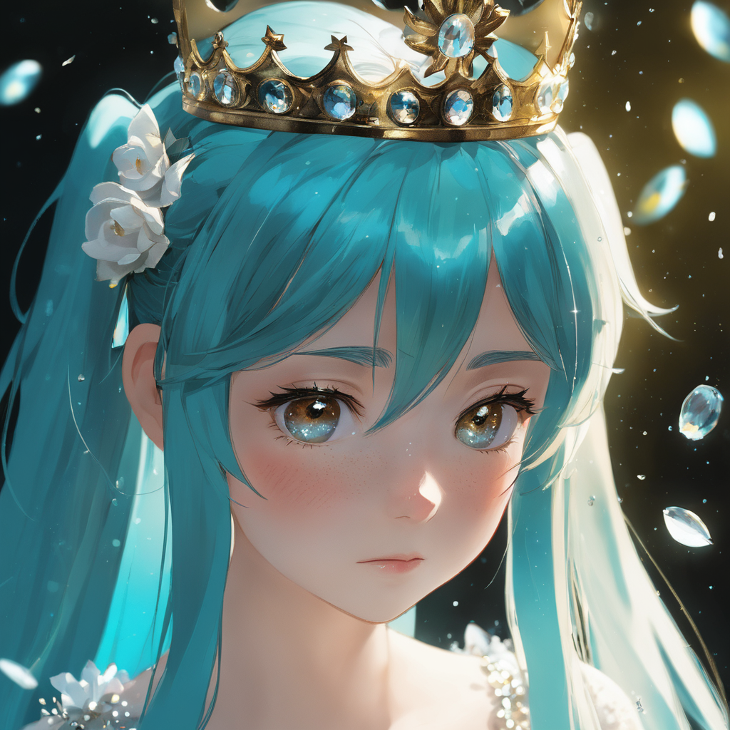 face focus, masterpiece, best quality, 1girl, hatsune miku, white roses, petals, night background, fireflies, light particle, solo, aqua hair with twin tails, aqua eyes, standing, pixiv, depth of field, cinematic composition, best lighting, looking up
RAW photo, (photo flash:1.5) (fashion photography) (pictorialist style), fashion shot, realistic photo style, sharp focus
sunlit hall, weeping princess, regal throne, dust particles, tiny stars, tears glistening, profound sorrow, inconsolable grief, loneliness, heartache, despair, grace, majesty, radiant light filtering, golden aura, heavy crown, velvet robes, bejeweled, crystal chandelier, somber ambiance
(full body shot) of a 20 yo princess wearing a crown, she is angry or crying, sad looking, tearful and open-mouthed, reveal sorrow, teary, tear, sorrow, crying, transparent liquid, water tears, glass tears, cute face, unkempt hair, detailed eyes, complexion nuances, dappled light on face, no make-up, detailed face and eyes, very thin eyebrows, pale skin, natural skin texture, (highly detailed skin:1.1), textured skin, (oiled shiny skin:0.5), (skin blemish:1.3), (moles:0.8), (imperfect skin:1.5), intricate skin details, visible skin detail, (detailed skin texture:1.1), (oiled shiny ultra white skin:0.6), mascara, (skin pores:1.1), (light freckles:0.3), skin fuzz, (blush:0.5), (goosebumps:0.5), translucent skin, subsurface scattering, (minor skin imperfections:1.2), wrinkles, vitiligo spots, [brown spots:0.01], [whiteheads], [blackheads], [white pimples:0.01], [red pimples:0.01], beauty spot, skin fuzz, detailed eyes, (round iris:1.1), light reflections in her eye, visible cornea, highly detailed iris, tiny blood vessels in the eye, remarkable detailed pupils <lora:polyhedron_all_sdxl-000005:0.5> <lora:tears-000007:0.6>